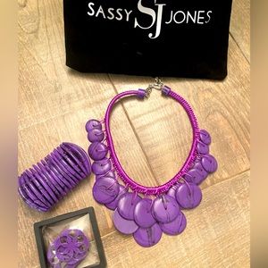 Sassy Jones Beautiful Zanzibar purple necklace set. Comes with all three pieces.